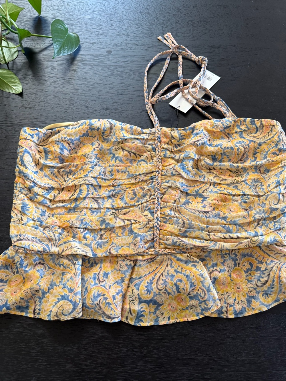 Veronica Beard Blue and Yellow Floral Halter Tank